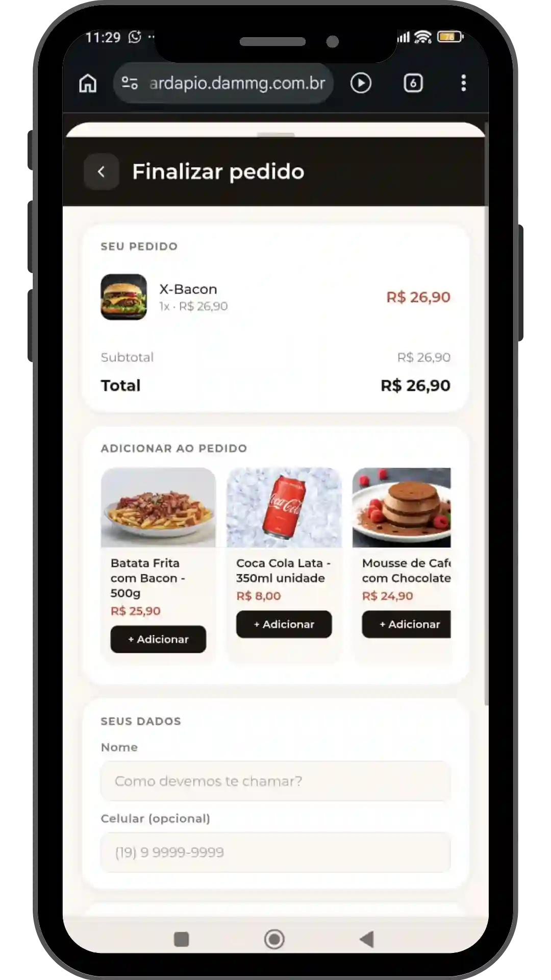 Sugestão de produtos no checkout