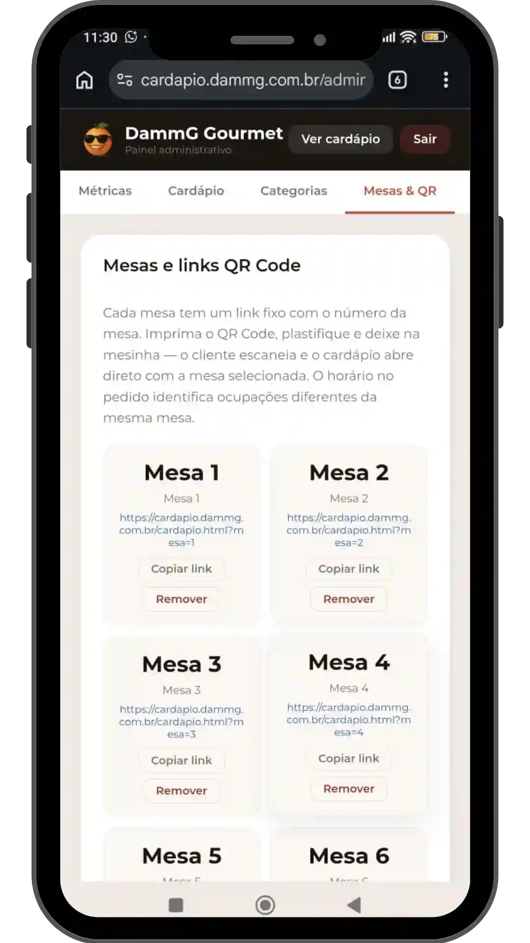 Controle de mesas via QR Code